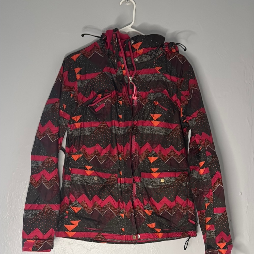 Simms Red Black Ski Jacket Geometric Insulated Ho… - image 1